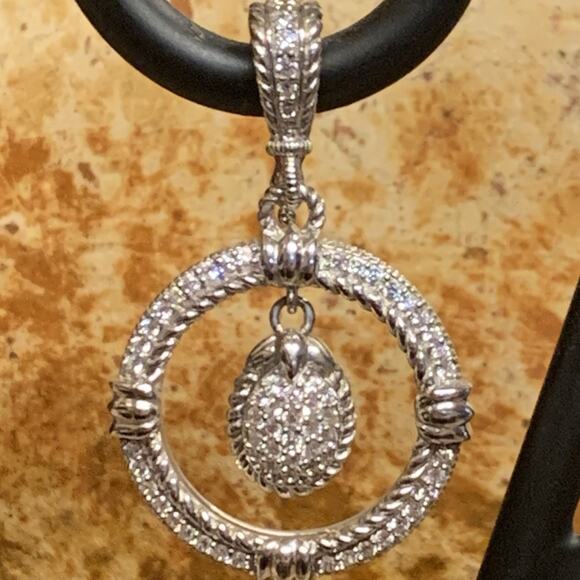 Judith Ripka Jewelry - Judith Ripka Pendant/Enhancer Sterling Silver & CZ Round w/ Dangle